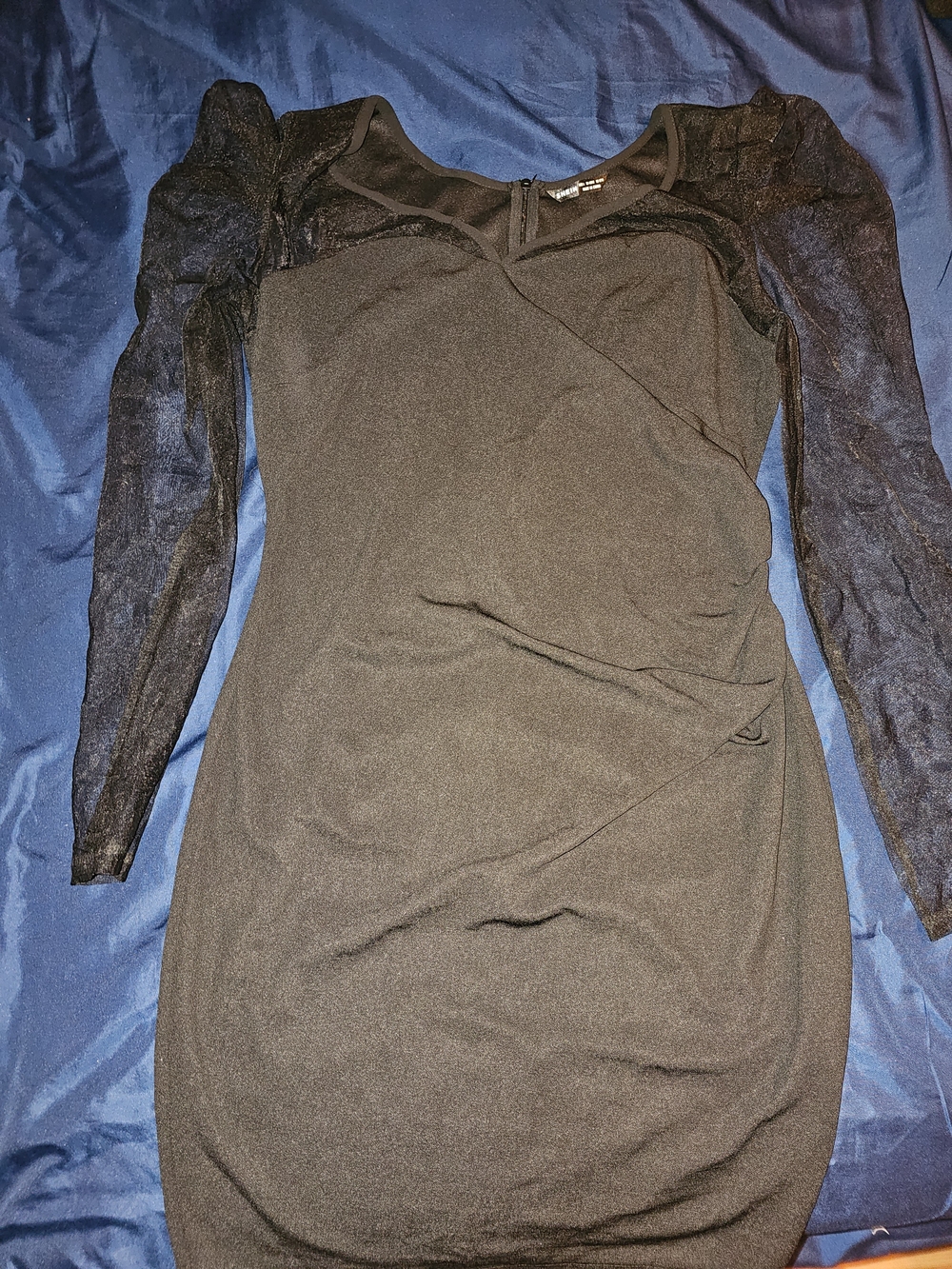 SHEIN Black Long Sleeve Mesh Bodycon Dress